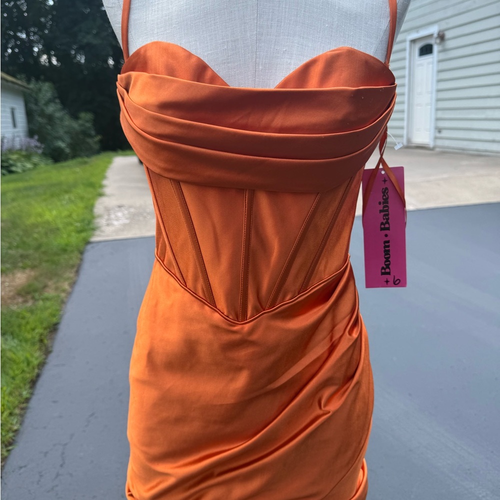 Elegant Burnt Orange Satin Evening Gown
